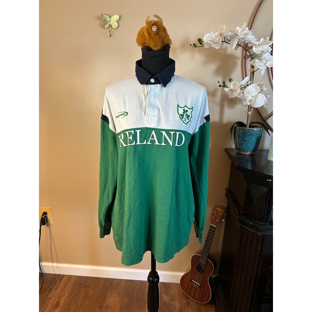 Lansdowne Ireland Rugby Shirt Mens Large Green White Long Sleeve Shamrock Crest